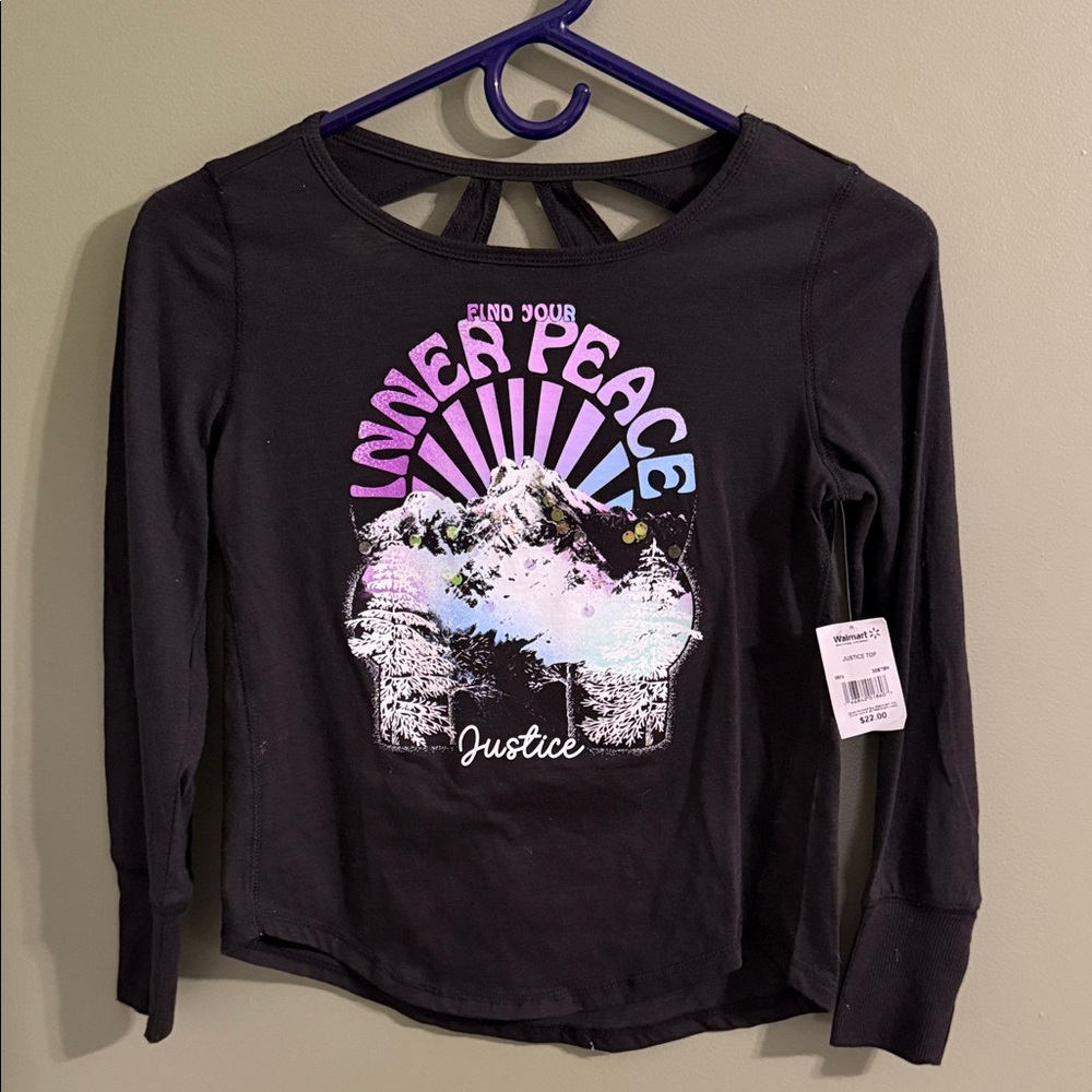 Justice Black Long Sleeve Shirt with Mountain Graphic
